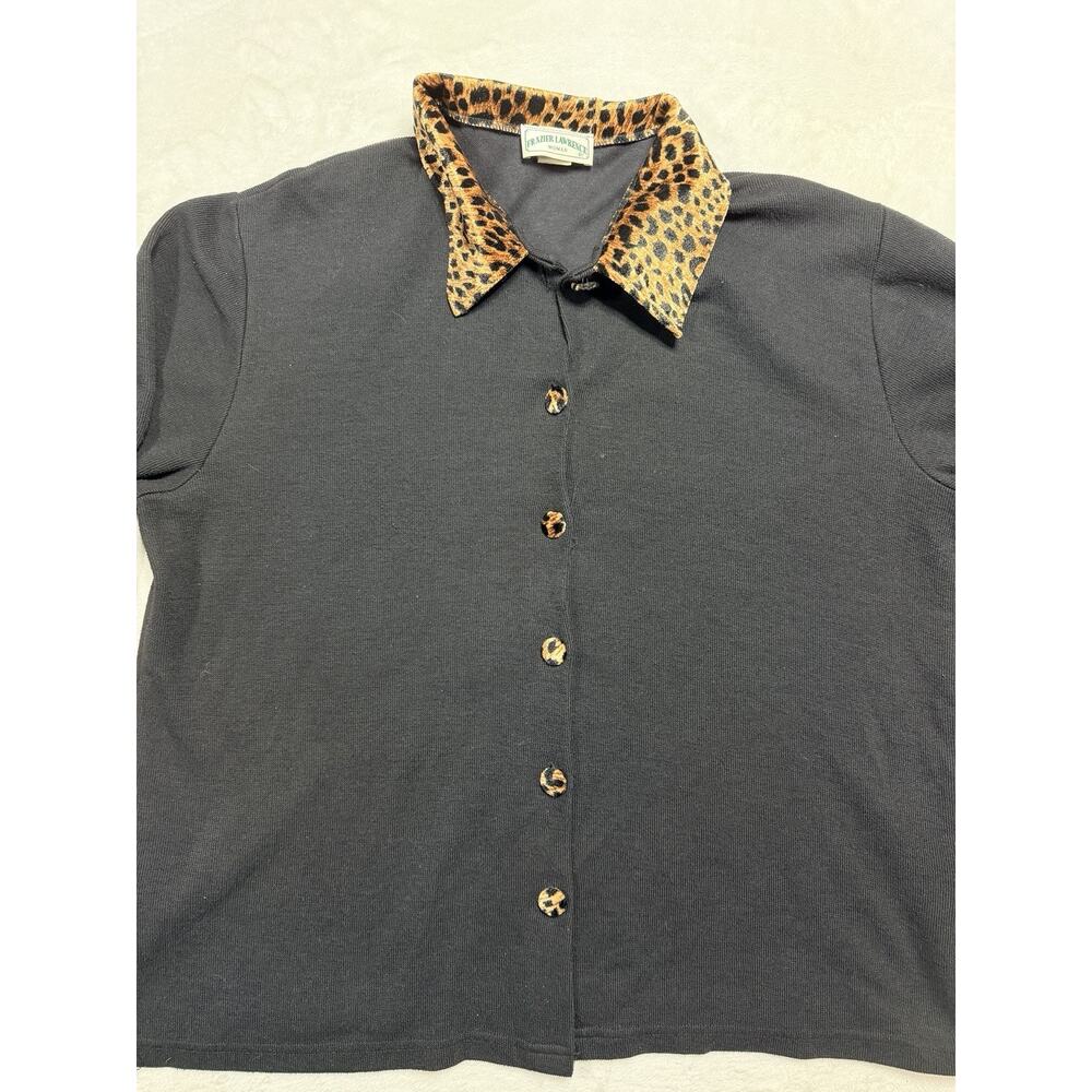 Frazier Lawrence Sz Lg Black Leopard Print Collar Cardigan VTG Sciura Boom Boom